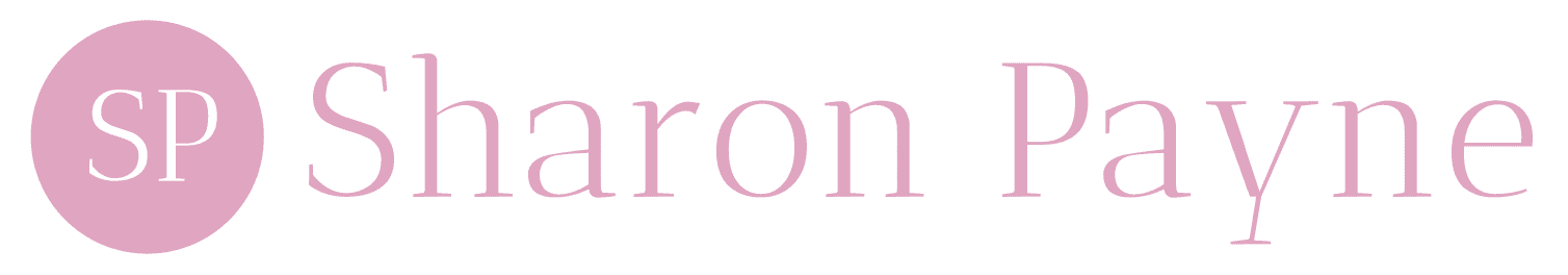 Sharon Payne logo, pink text and circle design.